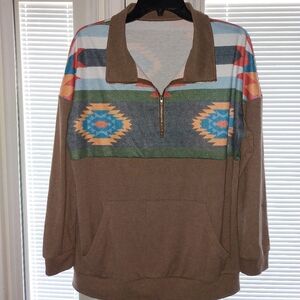 Southwest Patern Quarter Zip Top